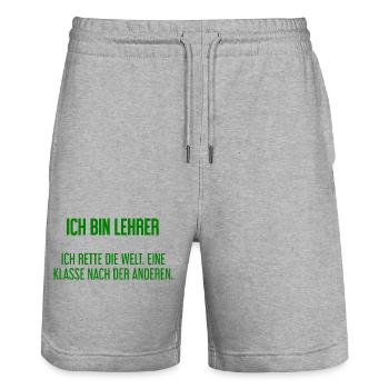 Ich bin Lehrer - ich rette die Welt - Stanley/Stella Unisex Bio Joggingshorts Trainer  - Grau meliert - Vorne - Nik (191cm) & Marisol (170cm)