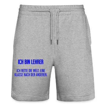 Ich bin Lehrer - ich rette die Welt - Stanley/Stella Unisex Bio Joggingshorts Trainer  - Grau meliert - Vorne - Nik (191cm) & Marisol (170cm)