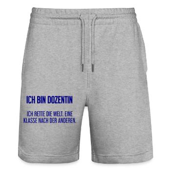 Ich bin Dozentin - ich rette die Welt - Stanley/Stella Unisex Bio Joggingshorts Trainer  - Grau meliert - Vorne - Nik (191cm) & Marisol (170cm)