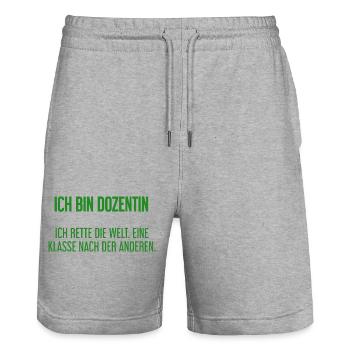 Ich bin Dozentin - ich rette die Welt - Stanley/Stella Unisex Bio Joggingshorts Trainer  - Grau meliert - Vorne - Nik (191cm) & Marisol (170cm)