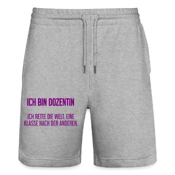 Ich bin Dozentin - ich rette die Welt - Stanley/Stella Unisex Bio Joggingshorts Trainer  - Grau meliert - Vorne - Nik (191cm) & Marisol (170cm)