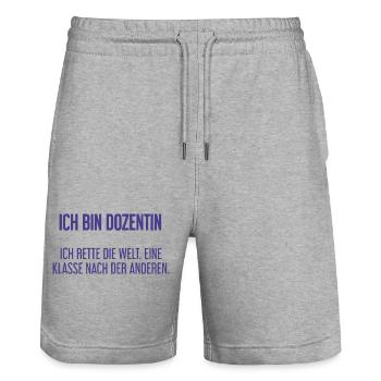Ich bin Dozentin - ich rette die Welt - Stanley/Stella Unisex Bio Joggingshorts Trainer  - Grau meliert - Vorne - Nik (191cm) & Marisol (170cm)