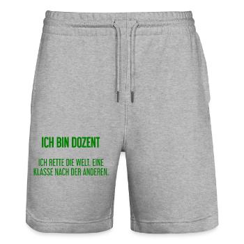 Ich bin Dozent - ich rette die Welt - Stanley/Stella Unisex Bio Joggingshorts Trainer  - Grau meliert - Vorne - Nik (191cm) & Marisol (170cm)