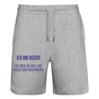 Ich bin Dozent - ich rette die Welt - Stanley/Stella Unisex Bio Joggingshorts Trainer  - Grau meliert - Vorne - Nik (191cm) & Marisol (170cm)