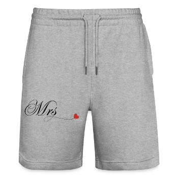 T-shirt personnalisé de couple assorti Mr et Mme - Short de jogging bio TRAINER Stanley/Stella unisexe - gris chiné - Devant - Nik (191cm) & Marisol (170cm)