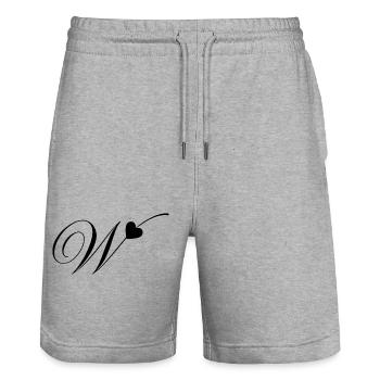 Lettre w calligraphie cœur - Short de jogging bio TRAINER Stanley/Stella unisexe - gris chiné - Devant - Nik (191cm) & Marisol (170cm)