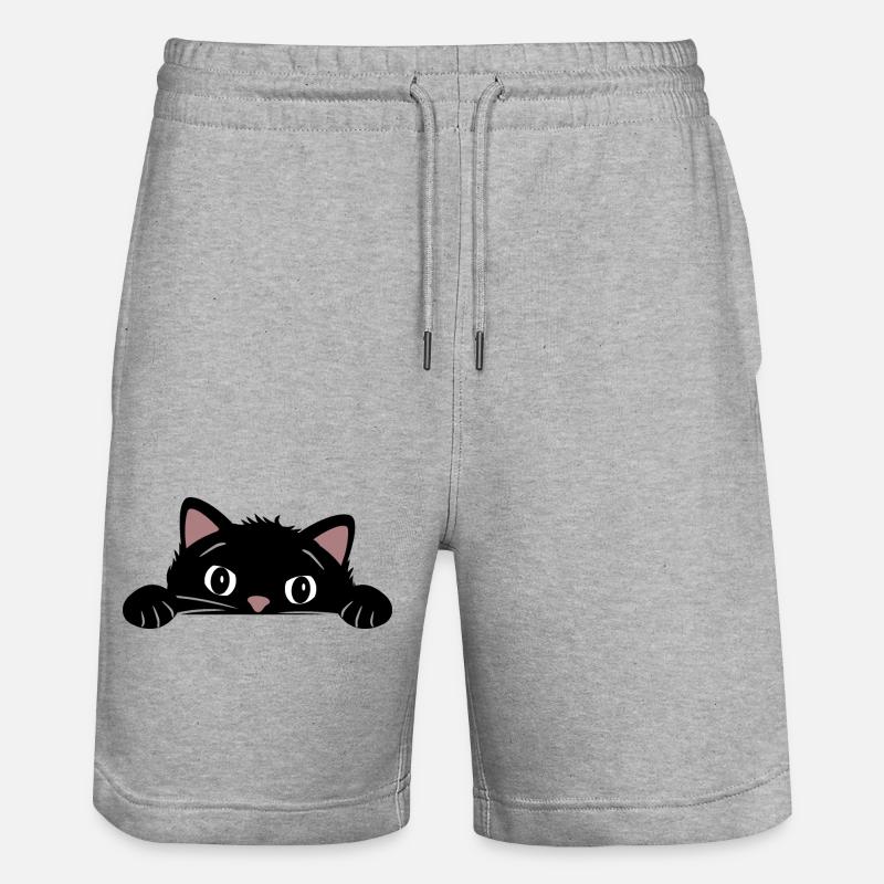 Peeping chat noir drôle - Short de jogging bio TRAINER Stanley/Stella unisexe - gris chiné