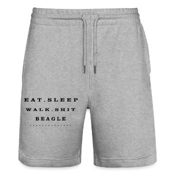 Eat, Sleep, Walk, Shit, Beagle - Stanley/Stella Trainer Unisex Organic Jogging Shorts - heather grey - Front - Nik (191cm) & Marisol (170cm)