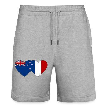 Neuseeland Frankreich Flagge Herz - Stanley/Stella Unisex Bio Joggingshorts Trainer  - Grau meliert - Vorne - Nik (191cm) & Marisol (170cm)