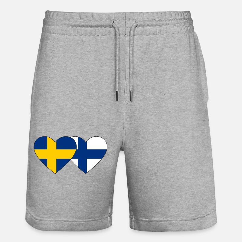 Suède Finlande Drapeau Coeur - Short de jogging bio TRAINER Stanley/Stella unisexe - gris chiné