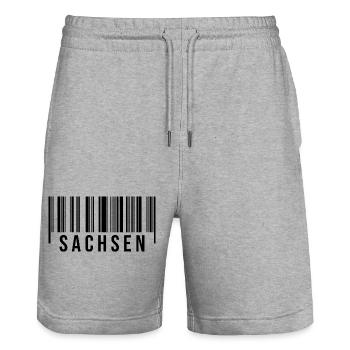 Erzgebirge Strichcode Sachsen - Stanley/Stella Unisex Bio Joggingshorts Trainer  - Grau meliert - Vorne - Nik (191cm) & Marisol (170cm)