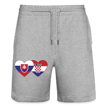 Slovakia Croatia Flag Heart - Stanley/Stella Trainer Unisex Organic Jogging Shorts - heather grey - Front - Nik (191cm) & Marisol (170cm)