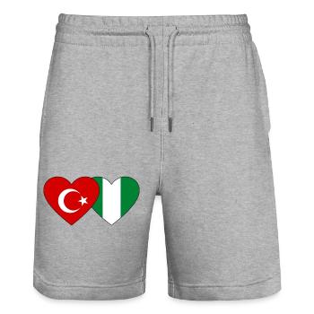 Turkey Nigeria Flag Heart - Stanley/Stella Trainer Unisex Organic Jogging Shorts - heather grey - Front - Nik (191cm) & Marisol (170cm)