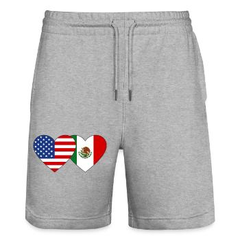 USA Meksiko Flagge Herz - Stanley/Stella Unisex Bio Joggingshorts Trainer  - Grau meliert - Vorne - Nik (191cm) & Marisol (170cm)