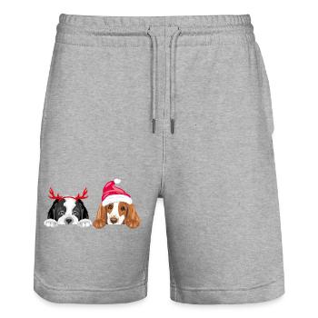 Two peeking dogs in accessories for Christmas - Stanley/Stella Trainer Unisex Organic Jogging Shorts - heather grey - Front - Nik (191cm) & Marisol (170cm)