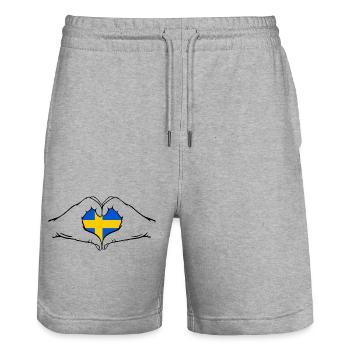 Drapeau de la Suède Aiguilles en forme de coeur - Short de jogging bio TRAINER Stanley/Stella unisexe - gris chiné - Devant - Nik (191cm) & Marisol (170cm)