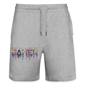 jeu gamer jeu amusant citation drôle amour hacker vidéo - Short de jogging bio TRAINER Stanley/Stella unisexe - gris chiné - Devant - Nik (191cm) & Marisol (170cm)