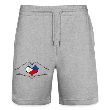 Philippinen Flagge Herzform - Stanley/Stella Unisex Bio Joggingshorts Trainer  - Grau meliert - Vorne - Nik (191cm) & Marisol (170cm)