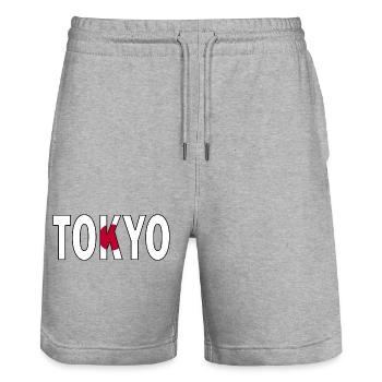 Tokyo in national colours - Stanley/Stella Trainer Unisex Organic Jogging Shorts - heather grey - Front - Nik (191cm) & Marisol (170cm)