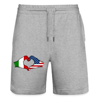 Italy USA heart shape with hands - Stanley/Stella Trainer Unisex Organic Jogging Shorts - heather grey - Front - Nik (191cm) & Marisol (170cm)