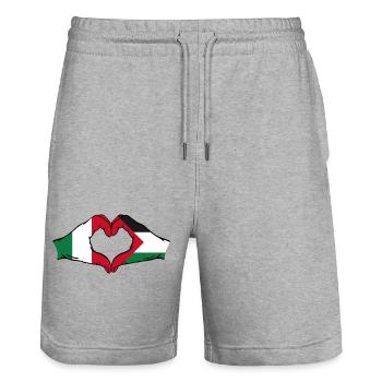 Italy Palestine heart shape with hands - Stanley/Stella Trainer Unisex Organic Jogging Shorts - heather grey - Front - Nik (191cm) & Marisol (170cm)