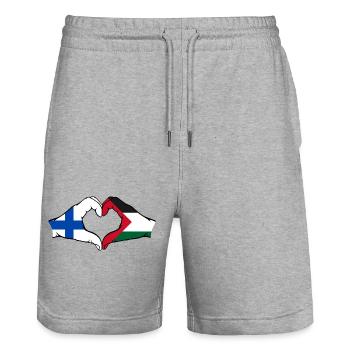 Finlande Palestine forme de coeur avec les mains - Short de jogging bio TRAINER Stanley/Stella unisexe - gris chiné - Devant - Nik (191cm) & Marisol (170cm)