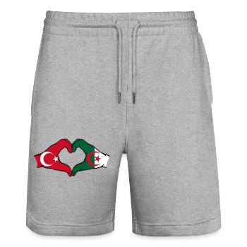 Türkei Algerien Flagge Herzform mit Hände - Stanley/Stella Unisex Bio Joggingshorts Trainer  - Grau meliert - Vorne - Nik (191cm) & Marisol (170cm)