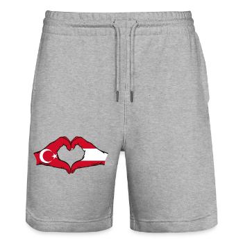 Türkiye Austria heart shape with hands - Stanley/Stella Trainer Unisex Organic Jogging Shorts - heather grey - Front - Nik (191cm) & Marisol (170cm)