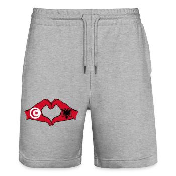 Forme de coeur Tunisie Albanie avec les mains - Short de jogging bio TRAINER Stanley/Stella unisexe - gris chiné - Devant - Nik (191cm) & Marisol (170cm)