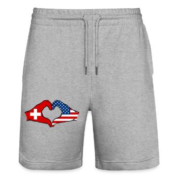 Switzerland USA heart shape with hands - Stanley/Stella Trainer Unisex Organic Jogging Shorts - heather grey - Front - Nik (191cm) & Marisol (170cm)