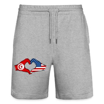 Tunisia USA heart shape with hands - Stanley/Stella Trainer Unisex Organic Jogging Shorts - heather grey - Front - Nik (191cm) & Marisol (170cm)