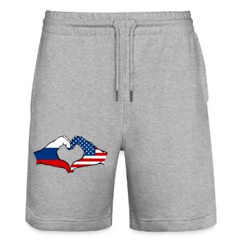 Russia USA heart shape with hands - Stanley/Stella Trainer Unisex Organic Jogging Shorts - heather grey - Front - Nik (191cm) & Marisol (170cm)