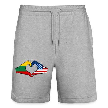 Lithuania USA heart shape with hands - Stanley/Stella Trainer Unisex Organic Jogging Shorts - heather grey - Front - Nik (191cm) & Marisol (170cm)