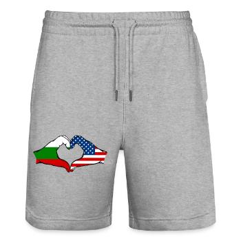 Bulgaria USA heart shape with hands - Stanley/Stella Trainer Unisex Organic Jogging Shorts - heather grey - Front - Nik (191cm) & Marisol (170cm)