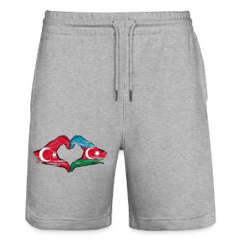 Turquie Azerbaïdjan Forme de coeur avec les mains - Short de jogging bio TRAINER Stanley/Stella unisexe - gris chiné - Devant - Nik (191cm) & Marisol (170cm)