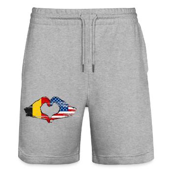 Belgium USA heart shape with hands used - Stanley/Stella Trainer Unisex Organic Jogging Shorts - heather grey - Front - Nik (191cm) & Marisol (170cm)