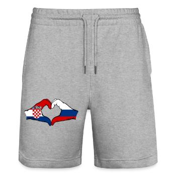 Croatie Russie forme de coeur avec les mains - Short de jogging bio TRAINER Stanley/Stella unisexe - gris chiné - Devant - Nik (191cm) & Marisol (170cm)