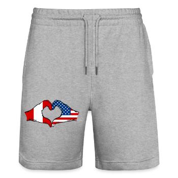 Peru USA Herzform mit Hände - Stanley/Stella Unisex Bio Joggingshorts Trainer  - Grau meliert - Vorne - Nik (191cm) & Marisol (170cm)