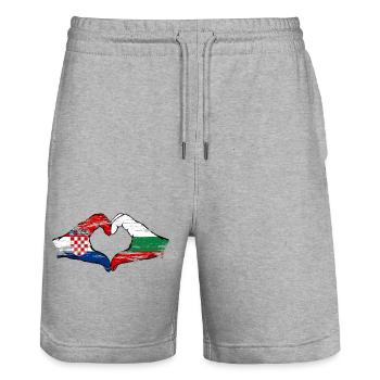Croatie Bulgarie forme de coeur avec les mains utilisées - Short de jogging bio TRAINER Stanley/Stella unisexe - gris chiné - Devant - Nik (191cm) & Marisol (170cm)