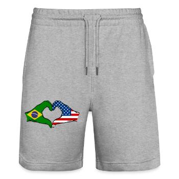 Forme de coeur du Brésil USA avec les mains - Short de jogging bio TRAINER Stanley/Stella unisexe - gris chiné - Devant - Nik (191cm) & Marisol (170cm)