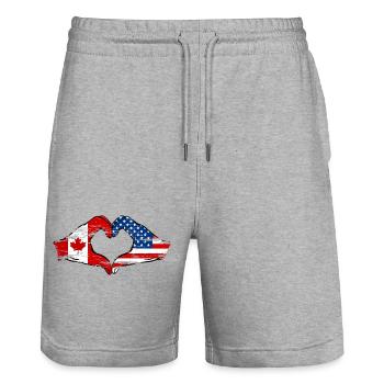 Canada USA heart shape with hands used - Stanley/Stella Trainer Unisex Organic Jogging Shorts - heather grey - Front - Nik (191cm) & Marisol (170cm)