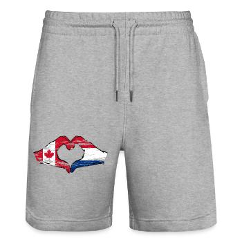 Canada Holland heart shape with hands used - Stanley/Stella Trainer Unisex Organic Jogging Shorts - heather grey - Front - Nik (191cm) & Marisol (170cm)