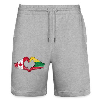 Canada Lituanie forme de coeur avec des mains utilisées - Short de jogging bio TRAINER Stanley/Stella unisexe - gris chiné - Devant - Nik (191cm) & Marisol (170cm)