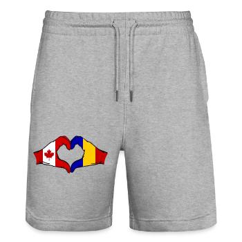 Canada Roumanie coeur en forme de mains - Short de jogging bio TRAINER Stanley/Stella unisexe - gris chiné - Devant - Nik (191cm) & Marisol (170cm)