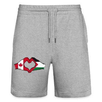 Canada Palestine Heart Shape with Hands - Stanley/Stella Trainer Unisex Organic Jogging Shorts - heather grey - Front - Nik (191cm) & Marisol (170cm)