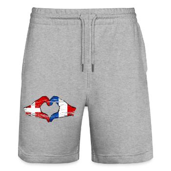 Danemark France Forme de coeur avec les mains utilisées - Short de jogging bio TRAINER Stanley/Stella unisexe - gris chiné - Devant - Nik (191cm) & Marisol (170cm)