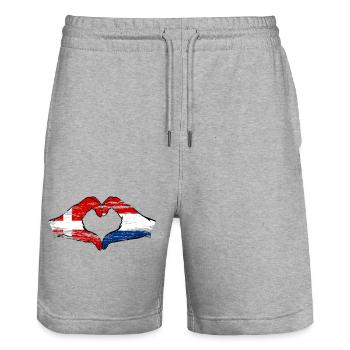 Denmark Holland Heart Shape with Hands Used - Stanley/Stella Trainer Unisex Organic Jogging Shorts - heather grey - Front - Nik (191cm) & Marisol (170cm)