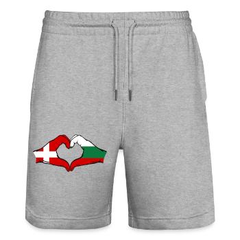 Denmark Bulgaria Heart Shape with Hands - Stanley/Stella Trainer Unisex Organic Jogging Shorts - heather grey - Front - Nik (191cm) & Marisol (170cm)