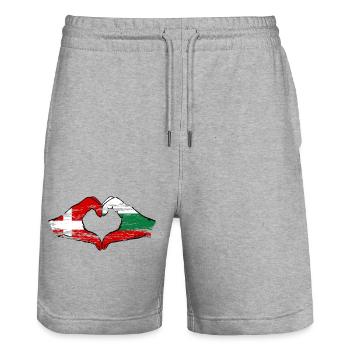 Danemark Bulgarie forme de coeur avec les mains utilisées - Short de jogging bio TRAINER Stanley/Stella unisexe - gris chiné - Devant - Nik (191cm) & Marisol (170cm)