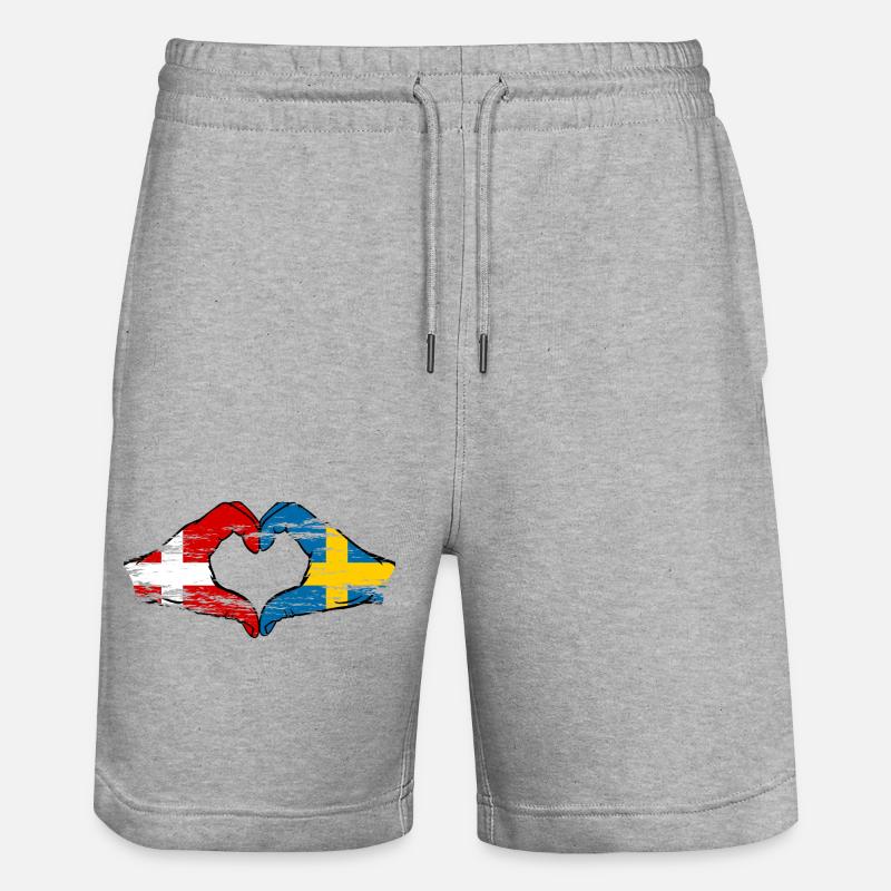 Danemark Suède forme de coeur avec des mains utilisées - Short de jogging bio TRAINER Stanley/Stella unisexe - gris chiné